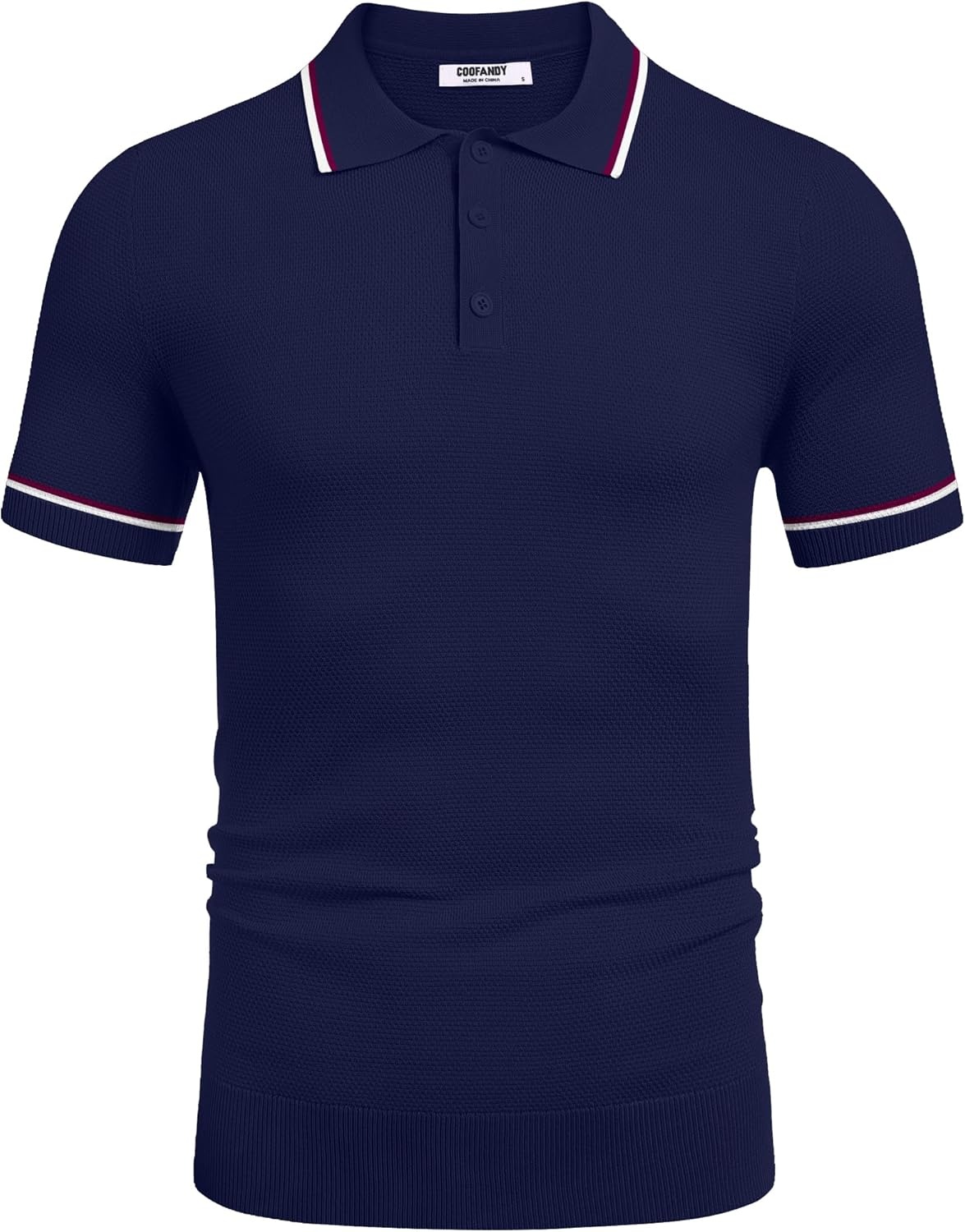 image:imageCOOFANDY Mens Knit Polo Shirts Casual Short Sleeve Button Down Shirts Crochet Classic Golf Polo Collared ShirtsBlack Red White Stripes