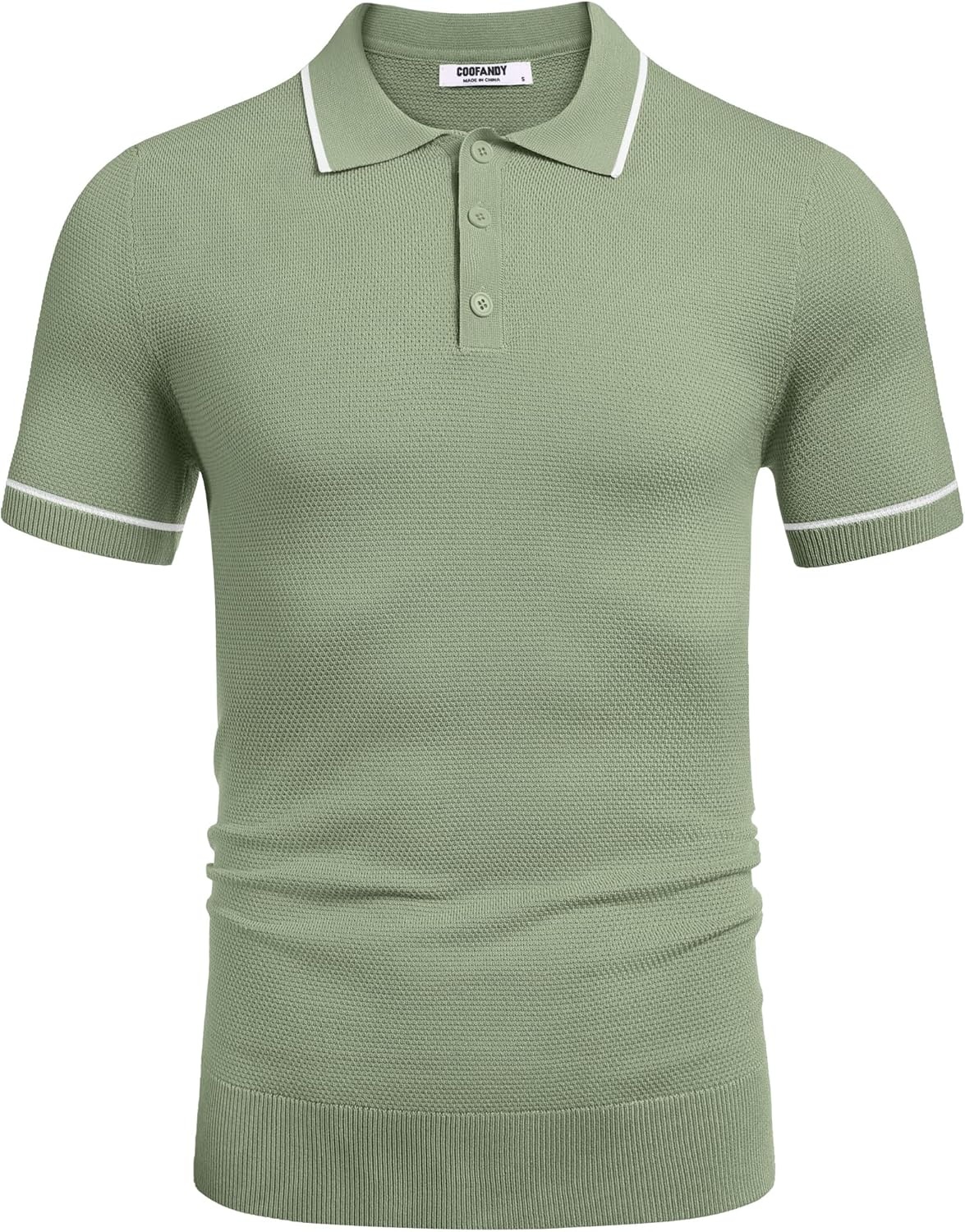 image:imageCOOFANDY Mens Knit Polo Shirts Casual Short Sleeve Button Down Shirts Crochet Classic Golf Polo Collared ShirtsLight Green