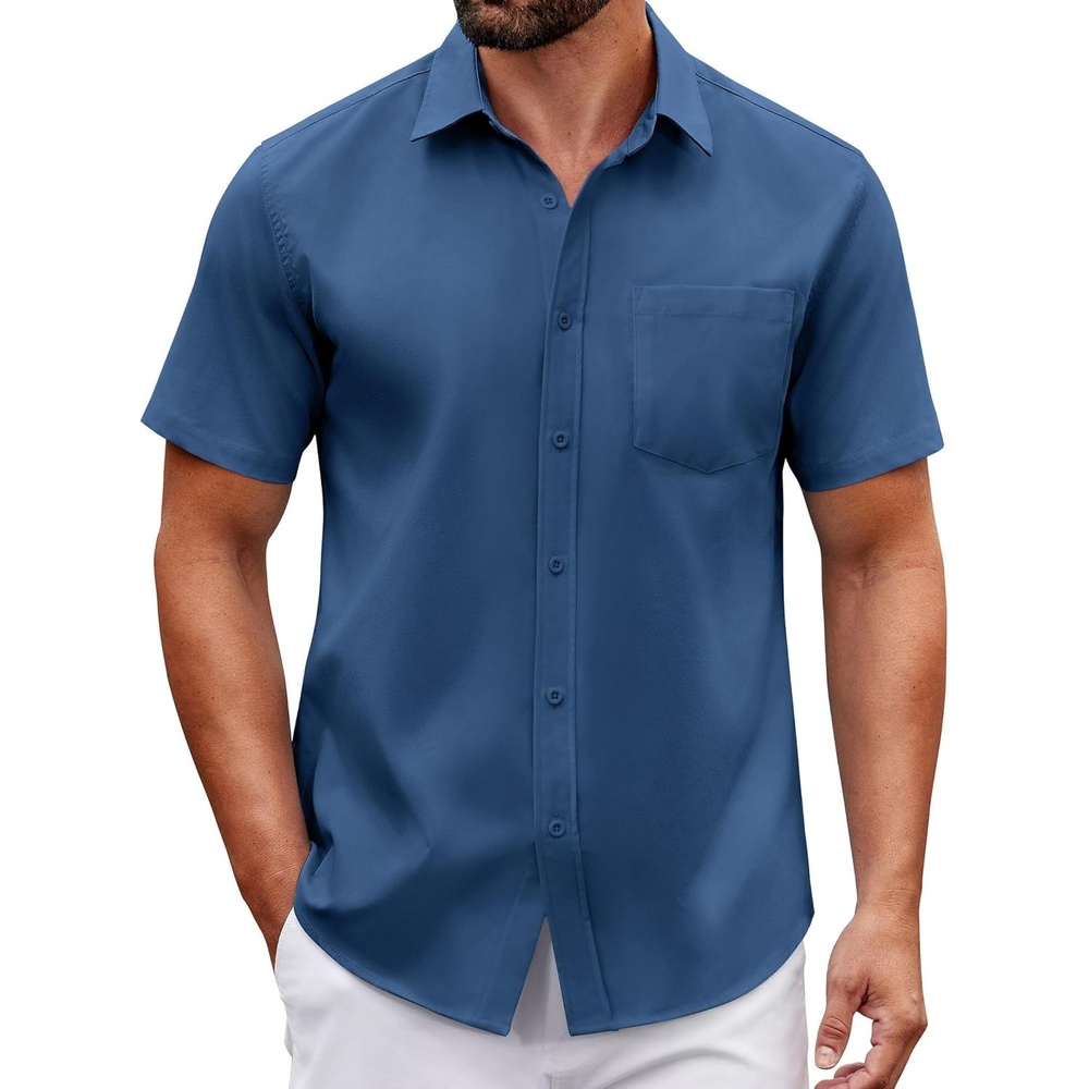 image:imageCOOFANDY Men Button Down Shirt Short Sleeve Casual Shirts Printed Dress Shirt with PocketNavy Blue