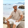 COOFANDY Knit Button Down Shirt for Men Short Sleeve Vintage Polo Shirt Casual Summer Beach Shirt Beige- White