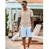 COOFANDY Knit Button Down Shirt for Men Short Sleeve Vintage Polo Shirt Casual Summer Beach Shirt Beige- White