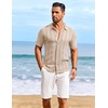 COOFANDY Knit Button Down Shirt for Men Short Sleeve Vintage Polo Shirt Casual Summer Beach Shirt Beige- White