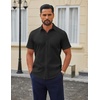 COOFANDY Men Button Down Shirt Short Sleeve Casual Shirts Printed Dress Shirt with Pocket(A-black)