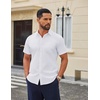 COOFANDY Men Button Down Shirt Short Sleeve Casual Shirts Printed Dress Shirt with Pocket(A-white)
