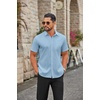 COOFANDY Men Button Down Shirt Short Sleeve Casual Shirts Printed Dress Shirt with Pocket(Blue)
