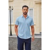 COOFANDY Men Button Down Shirt Short Sleeve Casual Shirts Printed Dress Shirt with Pocket(Blue)