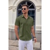 COOFANDY Men Button Down Shirt Short Sleeve Casual Shirts Printed Dress Shirt with Pocket(Dark Army Green)
