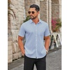 COOFANDY Men Button Down Shirt Short Sleeve Casual Shirts Printed Dress Shirt with Pocket(Light Blue-square)