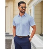 COOFANDY Men Button Down Shirt Short Sleeve Casual Shirts Printed Dress Shirt with Pocket(Light Blue-square)