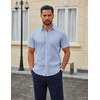 COOFANDY Men Button Down Shirt Short Sleeve Casual Shirts Printed Dress Shirt with Pocket(Light Blue-square)