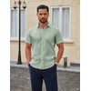 COOFANDY Men Button Down Shirt Short Sleeve Casual Shirts Printed Dress Shirt with Pocket(Light Green-flower)