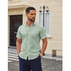 COOFANDY Men Button Down Shirt Short Sleeve Casual Shirts Printed Dress Shirt with Pocket(Light Green-flower)