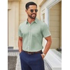 COOFANDY Men Button Down Shirt Short Sleeve Casual Shirts Printed Dress Shirt with Pocket(Light Green-flower)
