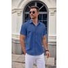 COOFANDY Men Button Down Shirt Short Sleeve Casual Shirts Printed Dress Shirt with Pocket(Navy Blue)
