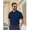 COOFANDY Men Button Down Shirt Short Sleeve Casual Shirts Printed Dress Shirt with Pocket(Navy Blue Square)