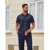 COOFANDY Men Button Down Shirt Short Sleeve Casual Shirts Printed Dress Shirt with Pocket(Navy Blue-polka Dots)