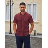 COOFANDY Men Button Down Shirt Short Sleeve Casual Shirts Printed Dress Shirt with Pocket(Wine Red-polka Dots)