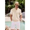COOFANDY Men’s Knit Polo Shirts Casual Short Sleeve Button Down Shirts Crochet Classic Golf Polo Collared Shirts(Beige)