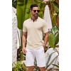 COOFANDY Men’s Knit Polo Shirts Casual Short Sleeve Button Down Shirts Crochet Classic Golf Polo Collared Shirts(Beige)