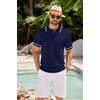 COOFANDY Men’s Knit Polo Shirts Casual Short Sleeve Button Down Shirts Crochet Classic Golf Polo Collared Shirts(Black Red White Stripes)