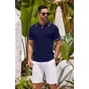 COOFANDY Men’s Knit Polo Shirts Casual Short Sleeve Button Down Shirts Crochet Classic Golf Polo Collared Shirts(Black Red White Stripes)