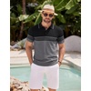 COOFANDY Men’s Knit Polo Shirts Casual Short Sleeve Button Down Shirts Crochet Classic Golf Polo Collared Shirts(Black With Grey Stripes)