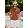 COOFANDY Men’s Knit Polo Shirts Casual Short Sleeve Button Down Shirts Crochet Classic Golf Polo Collared Shirts(Light Brown)
