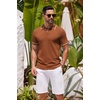 COOFANDY Men’s Knit Polo Shirts Casual Short Sleeve Button Down Shirts Crochet Classic Golf Polo Collared Shirts(Light Brown)