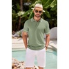 COOFANDY Men’s Knit Polo Shirts Casual Short Sleeve Button Down Shirts Crochet Classic Golf Polo Collared Shirts(Light Green)