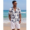 COOFANDY Mens Short Sleeve Button Down Shirts Casual Cotton Beach Summer Linen Textured Shirts(Coconut Tree-white)