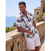 COOFANDY Mens Short Sleeve Button Down Shirts Casual Cotton Beach Summer Linen Textured Shirts(Coconut Tree-white)