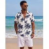 COOFANDY Mens Short Sleeve Button Down Shirts Casual Cotton Beach Summer Linen Textured Shirts(Palm Leaf Print-navy)