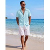 COOFANDY Mens Short Sleeve Button Down Shirts Casual Cotton Beach Summer Linen Textured Shirts(Sky Blue)