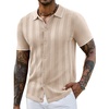 COOFANDY Knit Button Down Shirt for Men Short Sleeve Vintage Polo Shirt Casual Summer Beach Shirt Beige- White