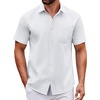 COOFANDY Men Button Down Shirt Short Sleeve Casual Shirts Printed Dress Shirt with Pocket(A-white)