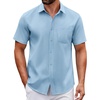 COOFANDY Men Button Down Shirt Short Sleeve Casual Shirts Printed Dress Shirt with Pocket(Blue)