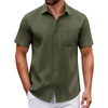 COOFANDY Men Button Down Shirt Short Sleeve Casual Shirts Printed Dress Shirt with Pocket(Dark Army Green)