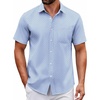 COOFANDY Men Button Down Shirt Short Sleeve Casual Shirts Printed Dress Shirt with Pocket(Light Blue-square)