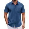 COOFANDY Men Button Down Shirt Short Sleeve Casual Shirts Printed Dress Shirt with Pocket(Navy Blue)