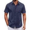 COOFANDY Men Button Down Shirt Short Sleeve Casual Shirts Printed Dress Shirt with Pocket(Navy Blue Square)