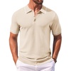 COOFANDY Men’s Knit Polo Shirts Casual Short Sleeve Button Down Shirts Crochet Classic Golf Polo Collared Shirts(Beige)