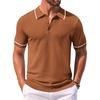 COOFANDY Men’s Knit Polo Shirts Casual Short Sleeve Button Down Shirts Crochet Classic Golf Polo Collared Shirts(Light Brown)