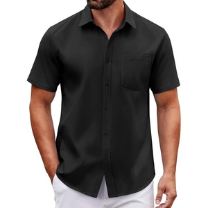 COOFANDY Men Button Down Shirt Short Sleeve Casual Shirts Printed Dress Shirt with Pocket(A-black)