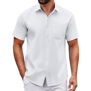 COOFANDY Men Button Down Shirt Short Sleeve Casual Shirts Printed Dress Shirt with Pocket(A-white)