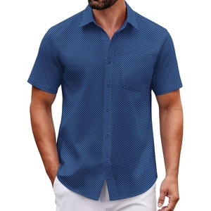 COOFANDY Men Button Down Shirt Short Sleeve Casual Shirts Printed Dress Shirt with Pocket(Blue White Star)