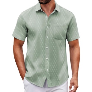 COOFANDY Men Button Down Shirt Short Sleeve Casual Shirts Printed Dress Shirt with Pocket(Light Green-flower)