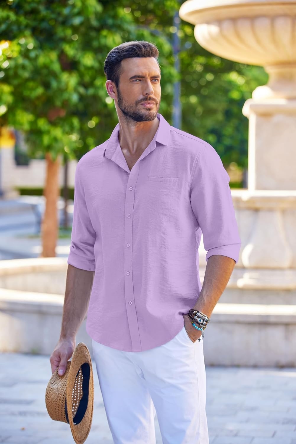 image:imageCOOFANDY Mens Long Sleeve Button Down Shirts Casual Cotton Linen Shirts Summer Beach Shirt with Pocket