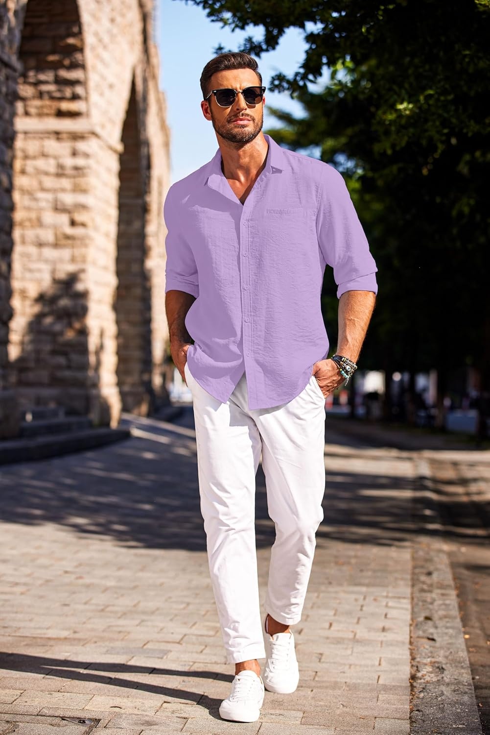 image:imageCOOFANDY Mens Long Sleeve Button Down Shirts Casual Cotton Linen Shirts Summer Beach Shirt with Pocket