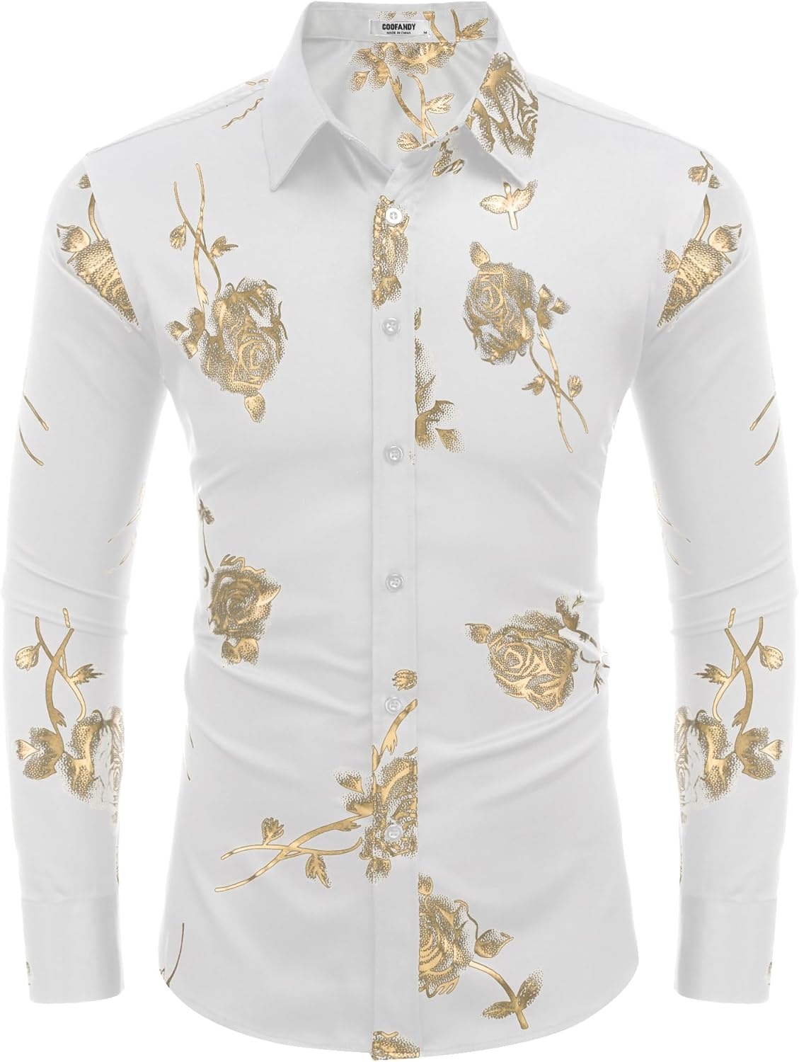 image:imageCOOFANDY Mens Luxury Design Shirts Latin Mardi Gras Dress Shirts Big and Tall White Flower
