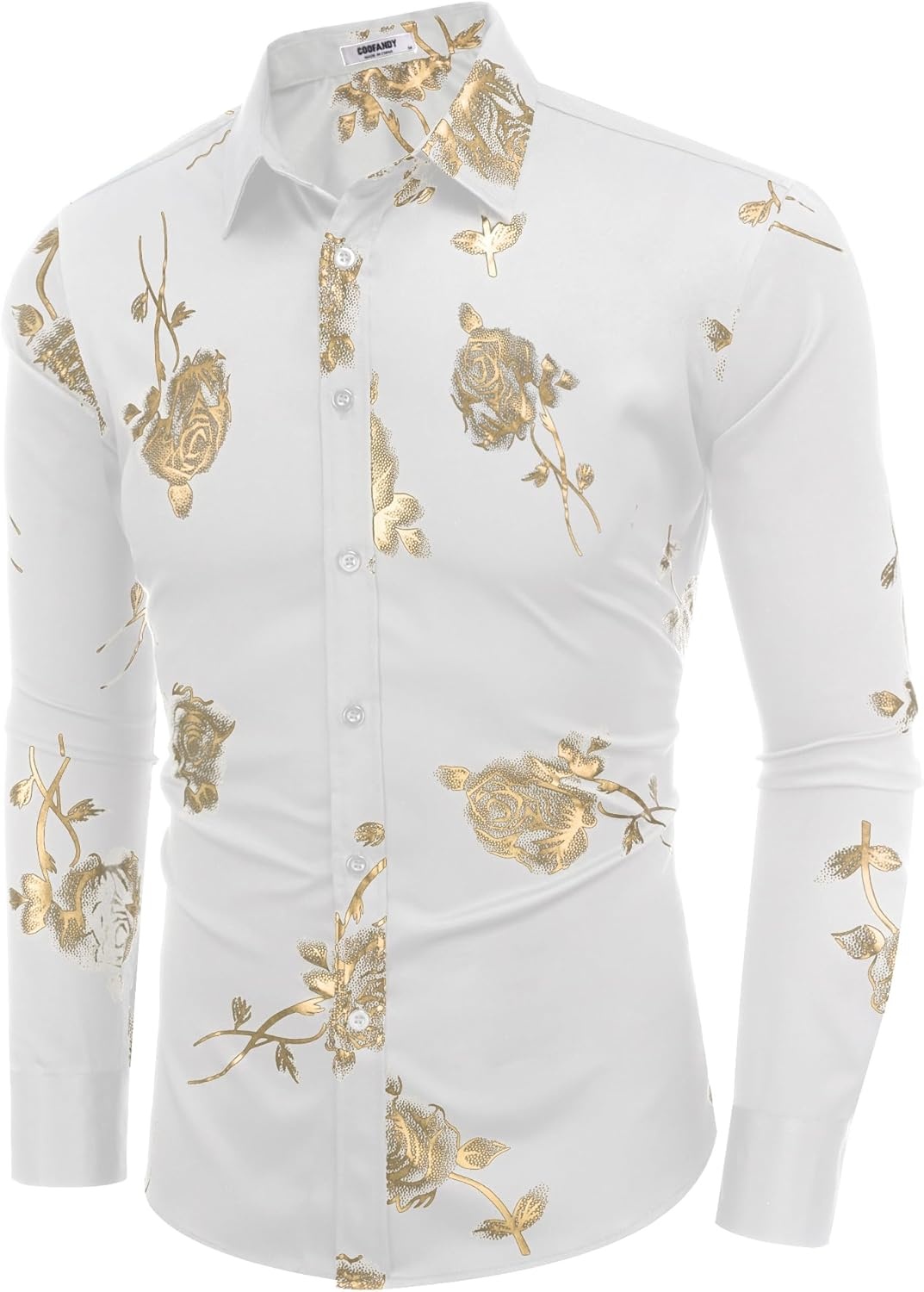 image:imageCOOFANDY Mens Luxury Design Shirts Latin Mardi Gras Dress Shirts Big and Tall White Flower